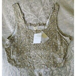 Thread & Supply Khaki Paisley Crop Tank Top Sz XLG
